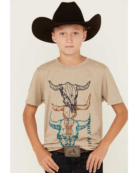 Image #1 - Cody James Boys' Steer Head Short Sleeve Graphic T-Shirt , Camel, hi-res