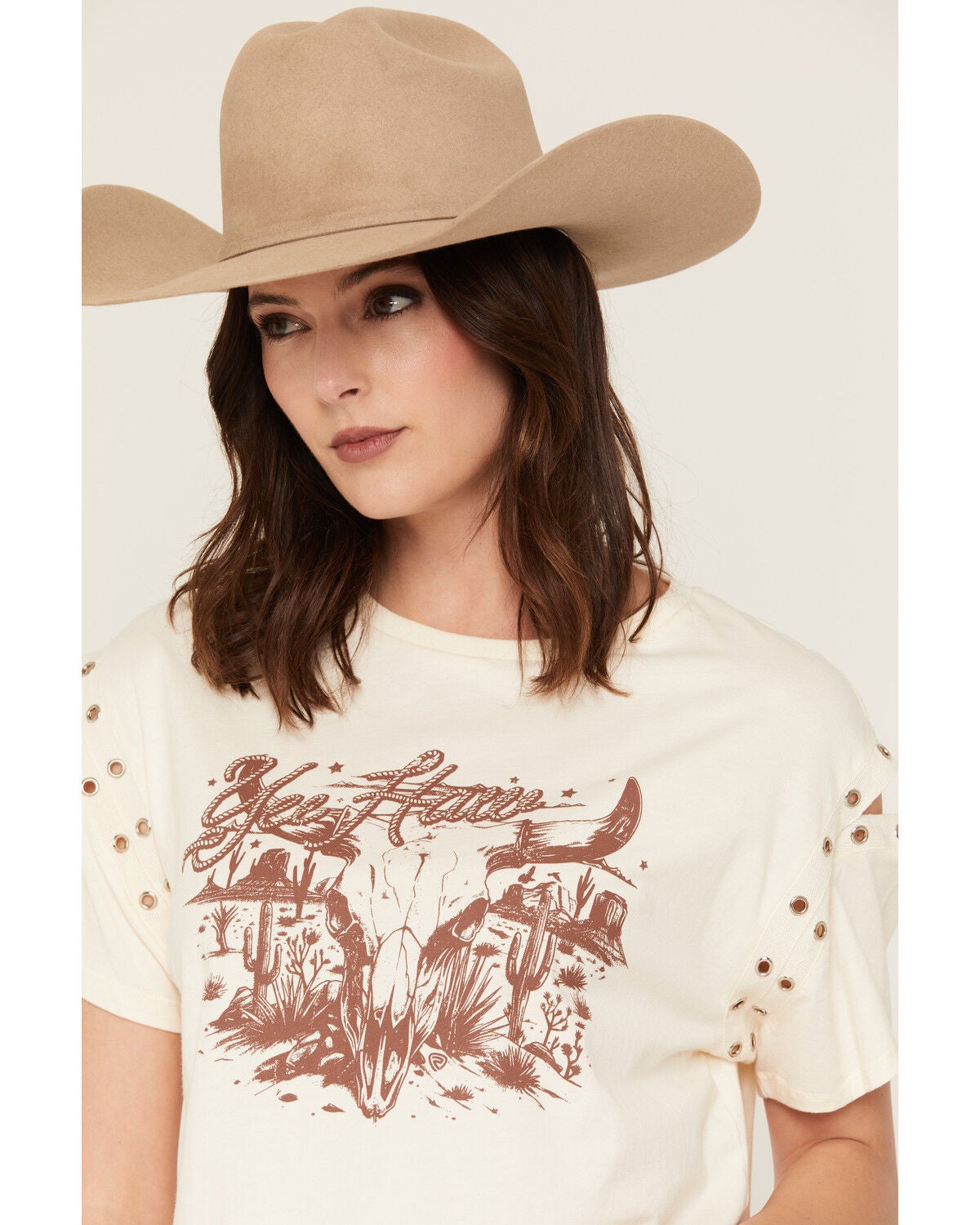 Image #2 - Rock & Roll Denim Women's Western Steer Short Sleeve Graphic Tee, Cream, hi-res