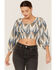 Shyanne Women's Ikat Print Puff Sleeve Crop Top, Bright Blue, hi-res
