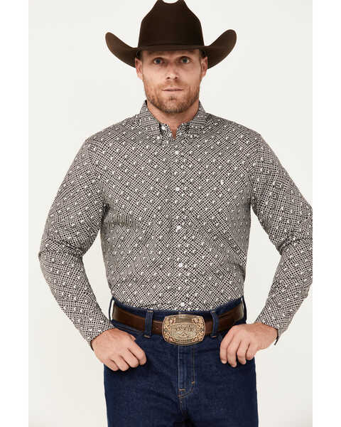 Image #1 - RANK 45® Men's Chute Gate Geo Print Long Sleeve Button-Down Western Shirt, Black, hi-res