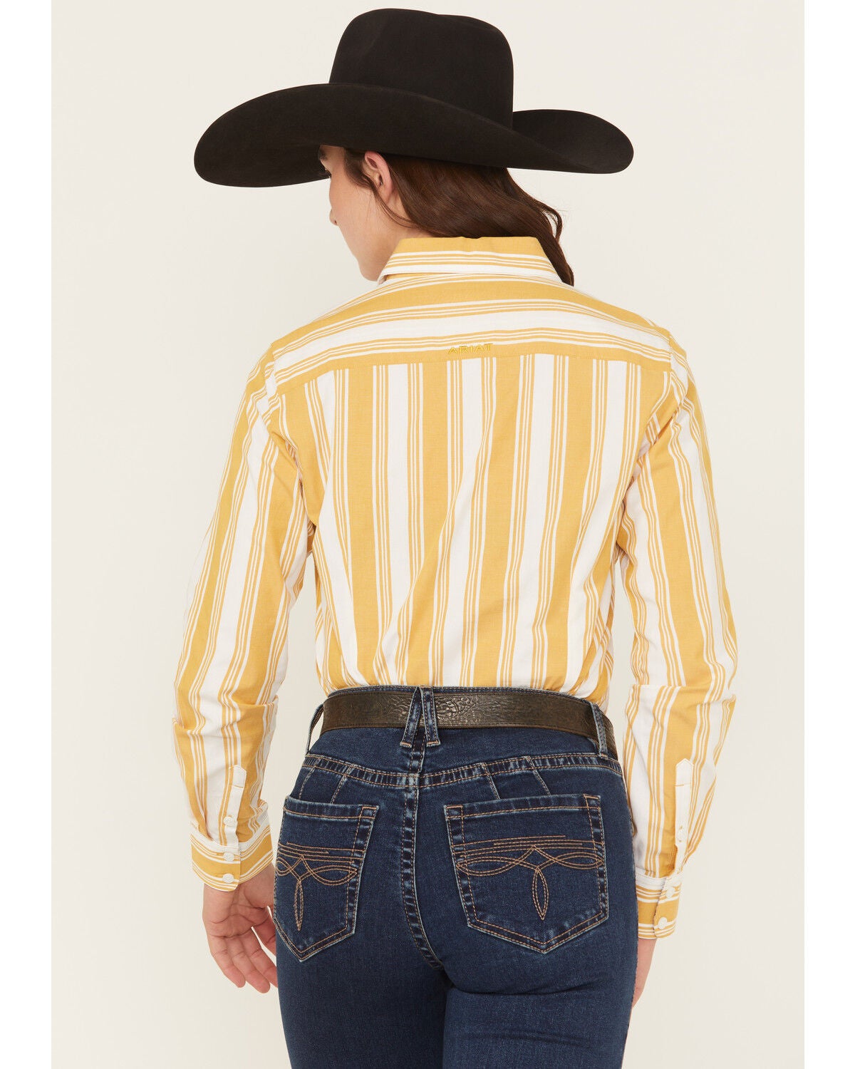 Image #4 - Ariat Women's Kirby Striped Print Long Sleeve Button-Down Stretch Western Shirt, Yellow, hi-res