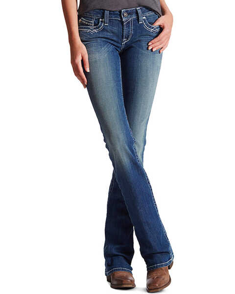 Ariat Women's R.E.A.L. Mid Rise Stretch Entwined Boot Cut Jeans, Indigo, hi-res