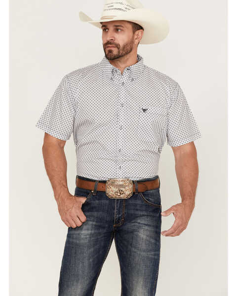 Image #1 - Cowboy Hardware Men's Squiggly Diamond Star Geo Print Western Shirt , White, hi-res