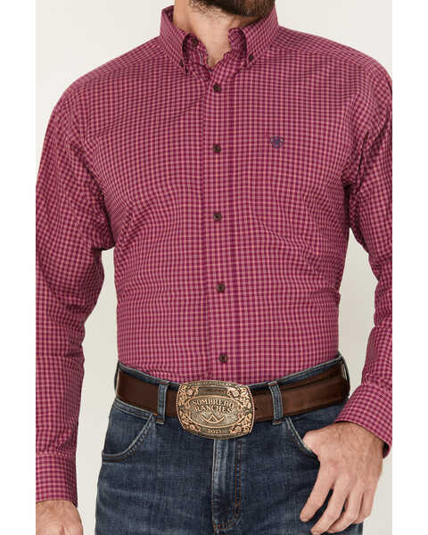 Image #3 - Ariat Men's Ervin Checkered Long Sleeve Button-Down Performance Shirt, Dark Pink, hi-res