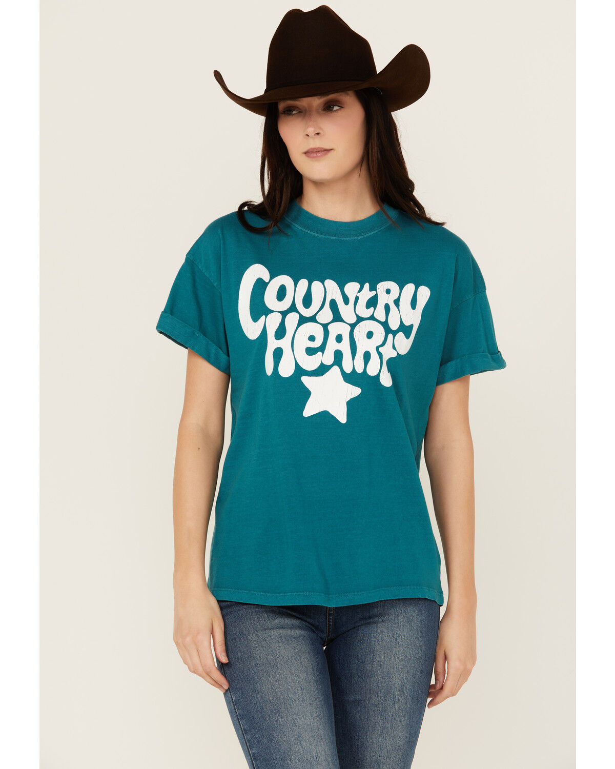 Image #1 - Girl Dangerous Country Heart Short Sleeve Graphic Tee, Aqua, hi-res