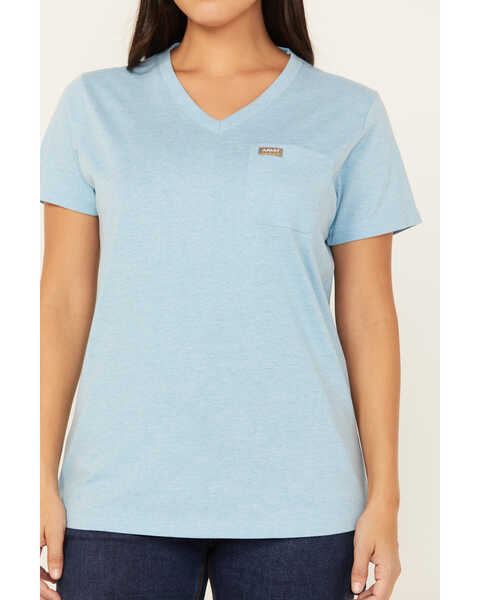Image #3 - Ariat Women's Rebar Cotton Strong Short Sleeve Work Tee, Blue, hi-res