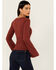 Image #4 - Shyanne Women's Lace Insert Long Sleeve Top, Dark Red, hi-res