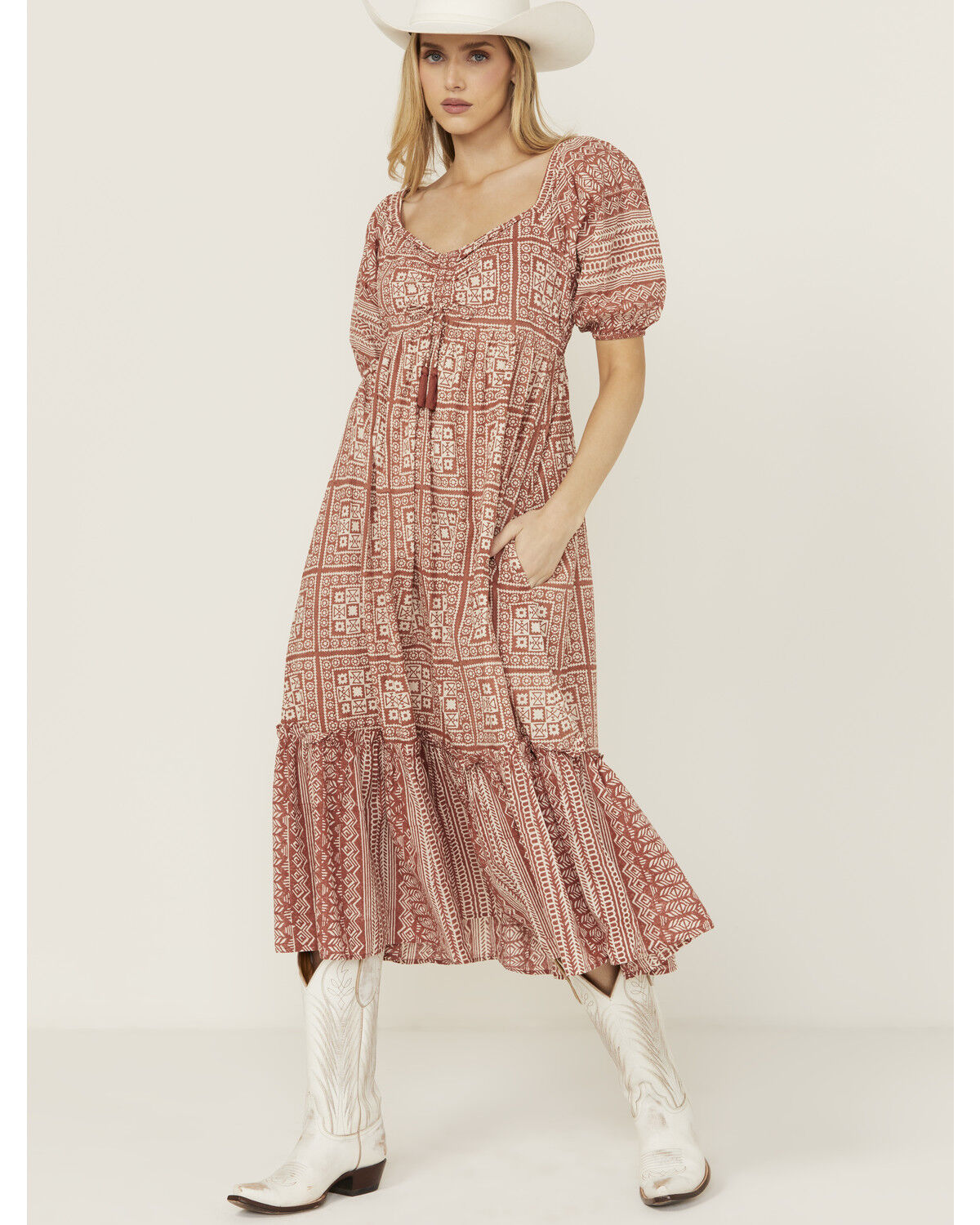 Image #1 - Cleobella Women's Joely Southwestern Print Short Sleeve Midi Dress, Rust Copper, hi-res