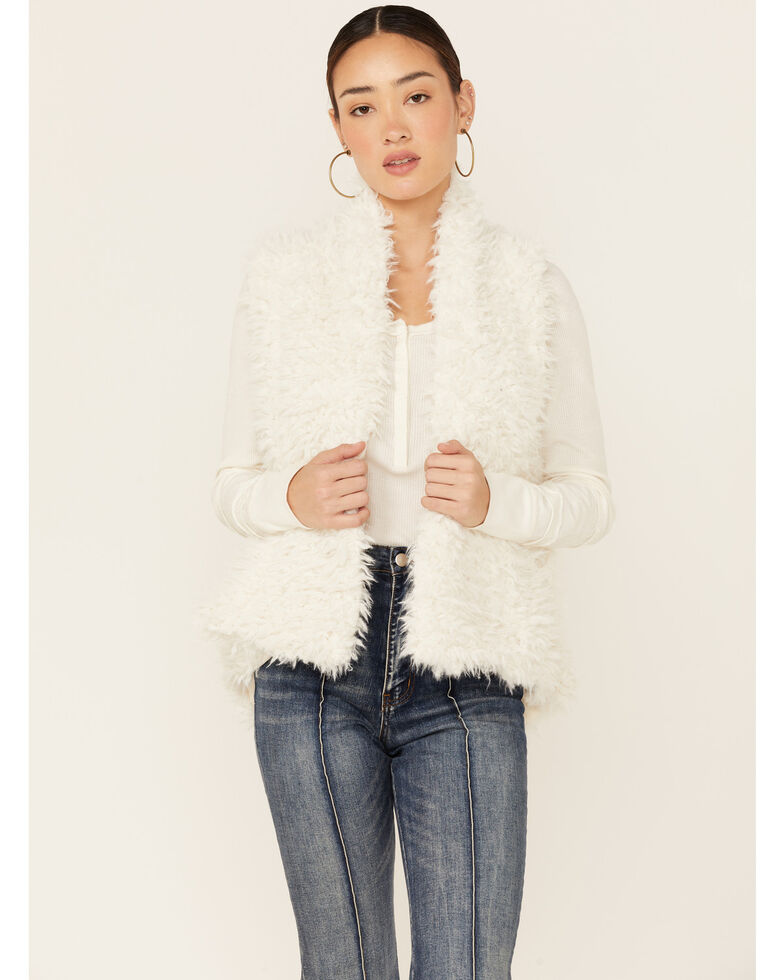 HYFVE Women's Ivory Faux Fur Open Vest , Ivory, hi-res
