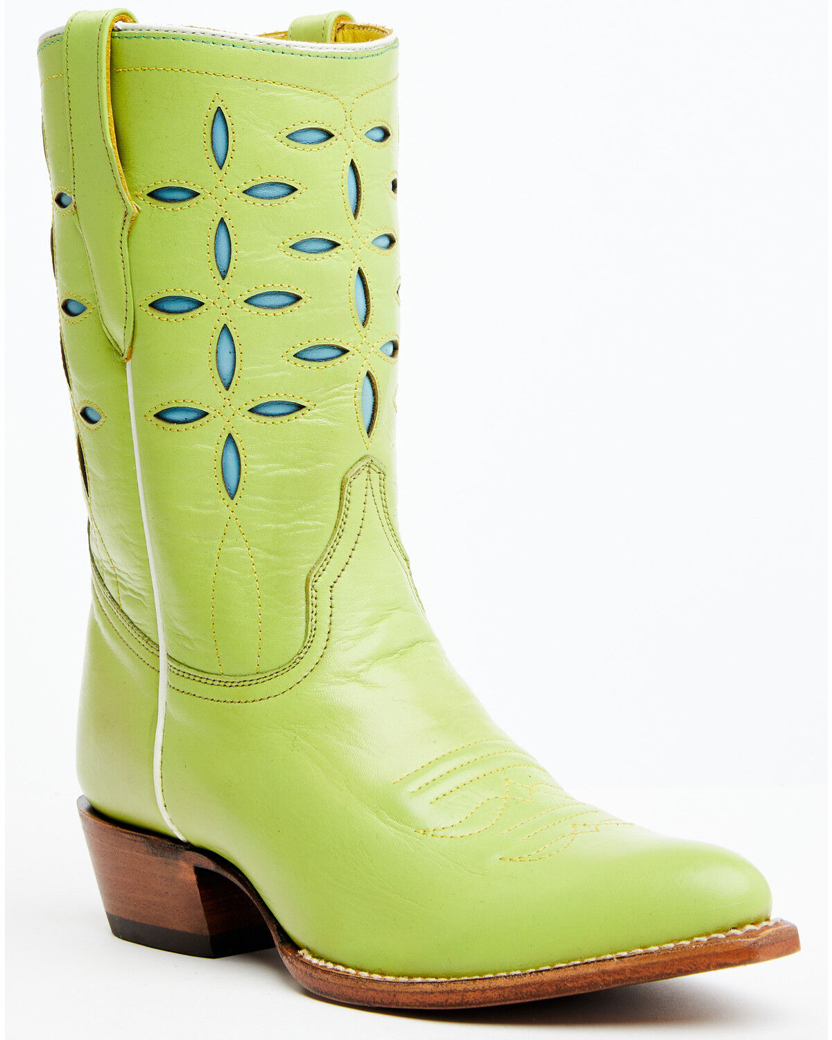 Image #1 - Planet Cowboy Women's Pee-Wee Ah Limon Leather Western Boot - Snip Toe, Green, hi-res
