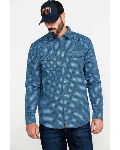 Cody James Men's FR Geo Print Long Sleeve Work Shirt - Big , Blue, hi-res