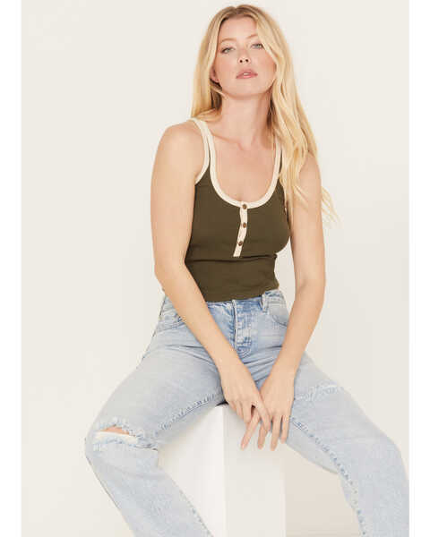 Image #1 - Cleo + Wolf Women's Cropped Ribbed Tank Top, Dark Green, hi-res