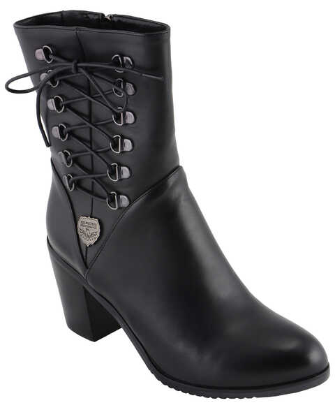 Image #1 - Milwaukee Leather Women's Laced Side Riding Boots - Round Toe, Black, hi-res