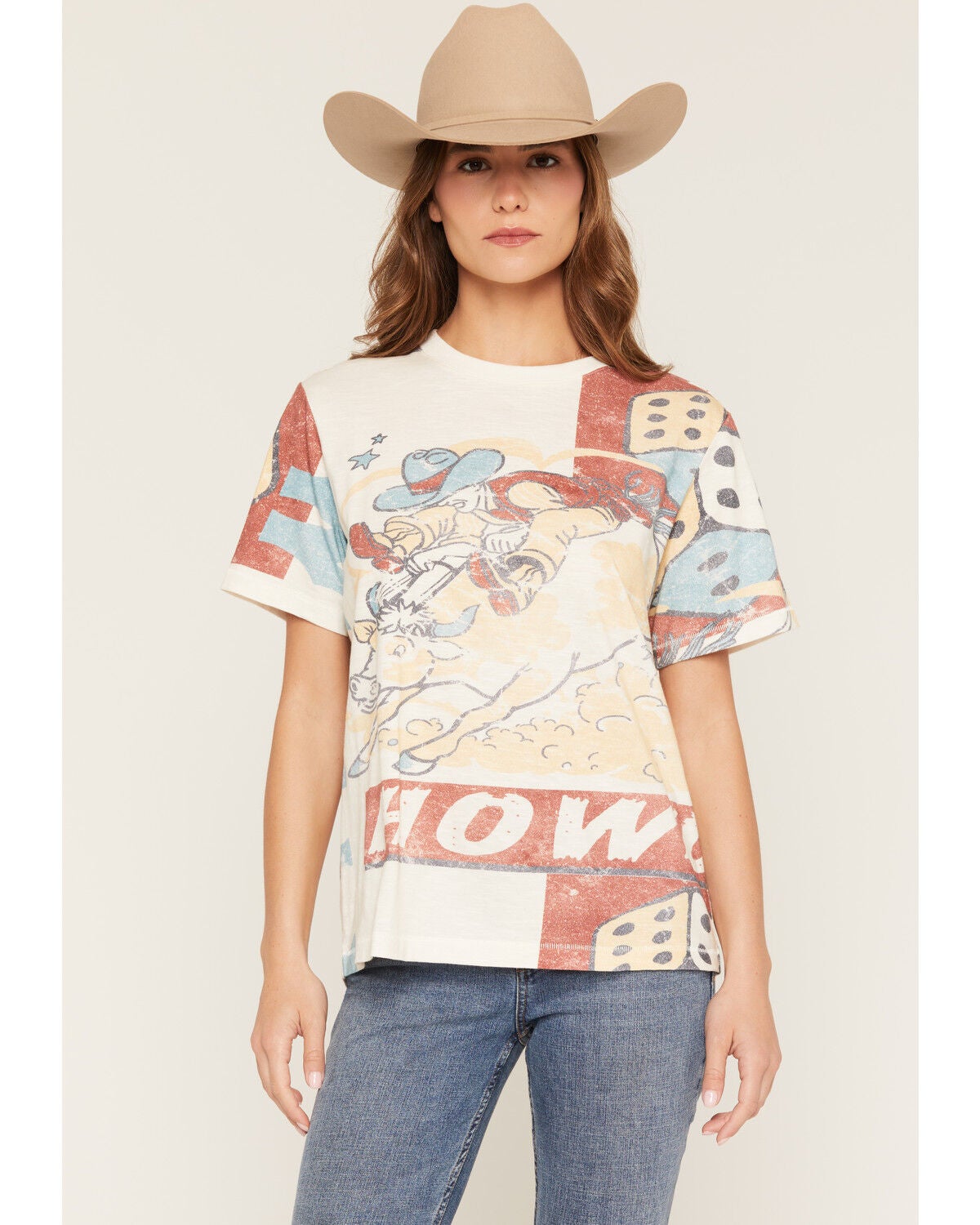 Shyanne Women's Santa Cruz Conversation Print Short Sleeve Graphic Tee, Cream, hi-res