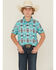 Image #1 - Hooey Boys' Southwestern Print Short Sleeve Button-Down Stretch Polo Shirt, Turquoise, hi-res