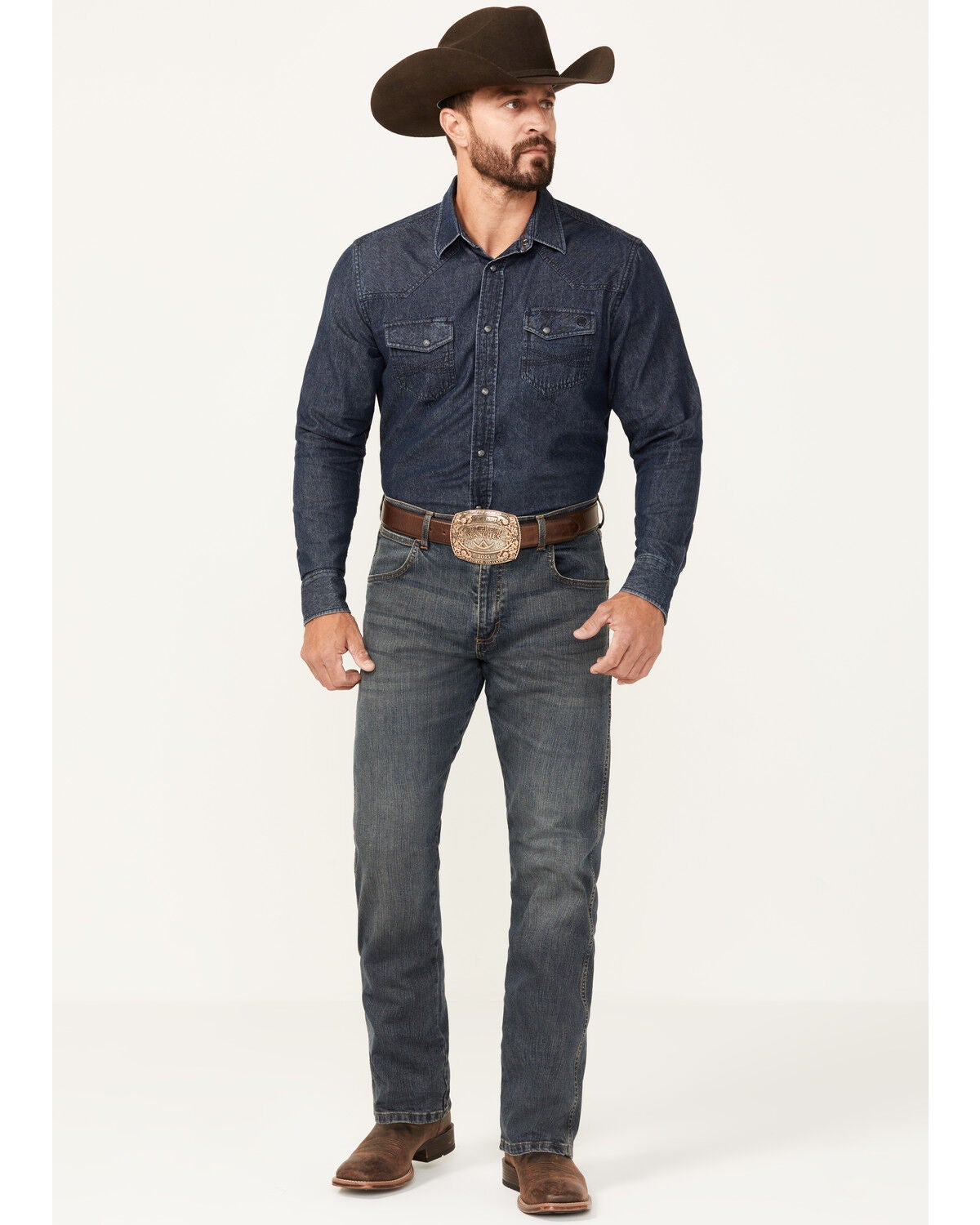 Wrangler Retro Men's Falls City Dark Relaxed Bootcut Jeans, Blue, hi-res