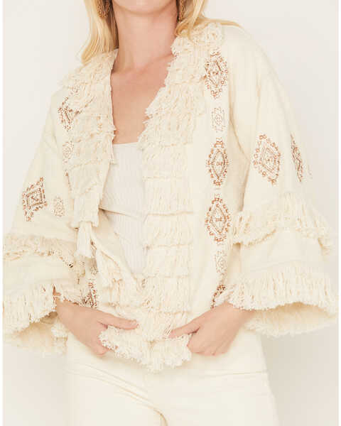 Image #3 - Shyanne Women's Fringe Embellished Jacket, Cream, hi-res