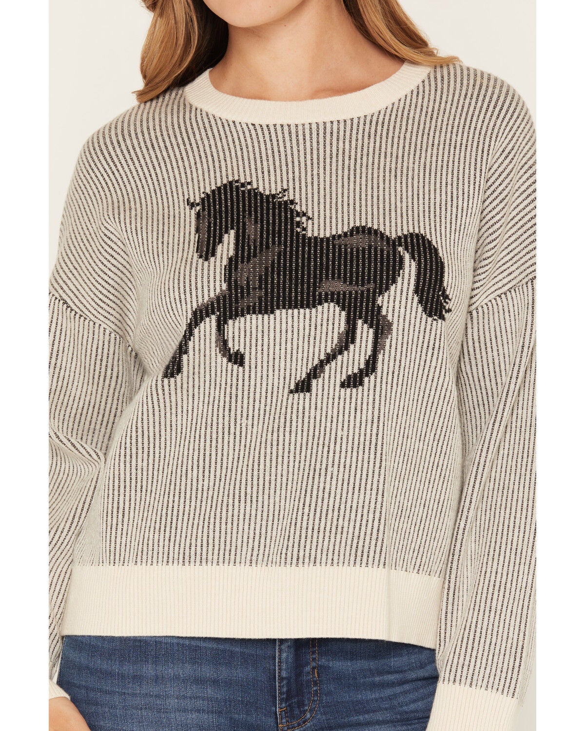 Image #3 - Originality Women's Horse Pleated Sweater, Black, hi-res