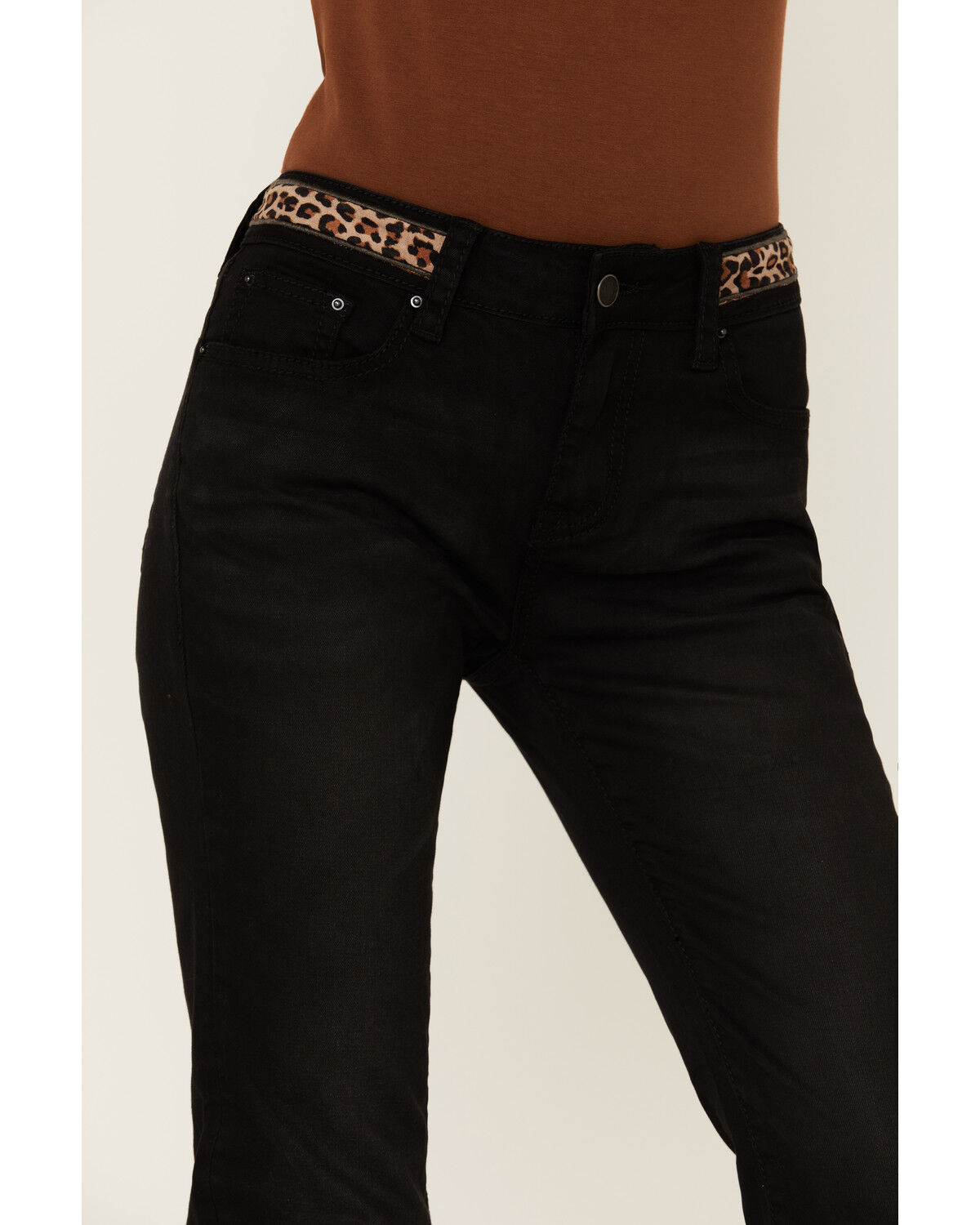 Image #2 - Grace in LA Women's Embroidered Cheetah Print Black Skinny Jeans, Blue, hi-res