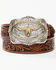Image #1 - Cody James Men's Tooled Longhorn Buckle Belt, Tan, hi-res