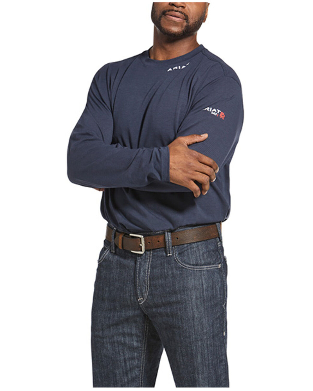 Image #1 - Ariat Men's FR Base Layer Long Sleeve Work T-Shirt, Navy, hi-res