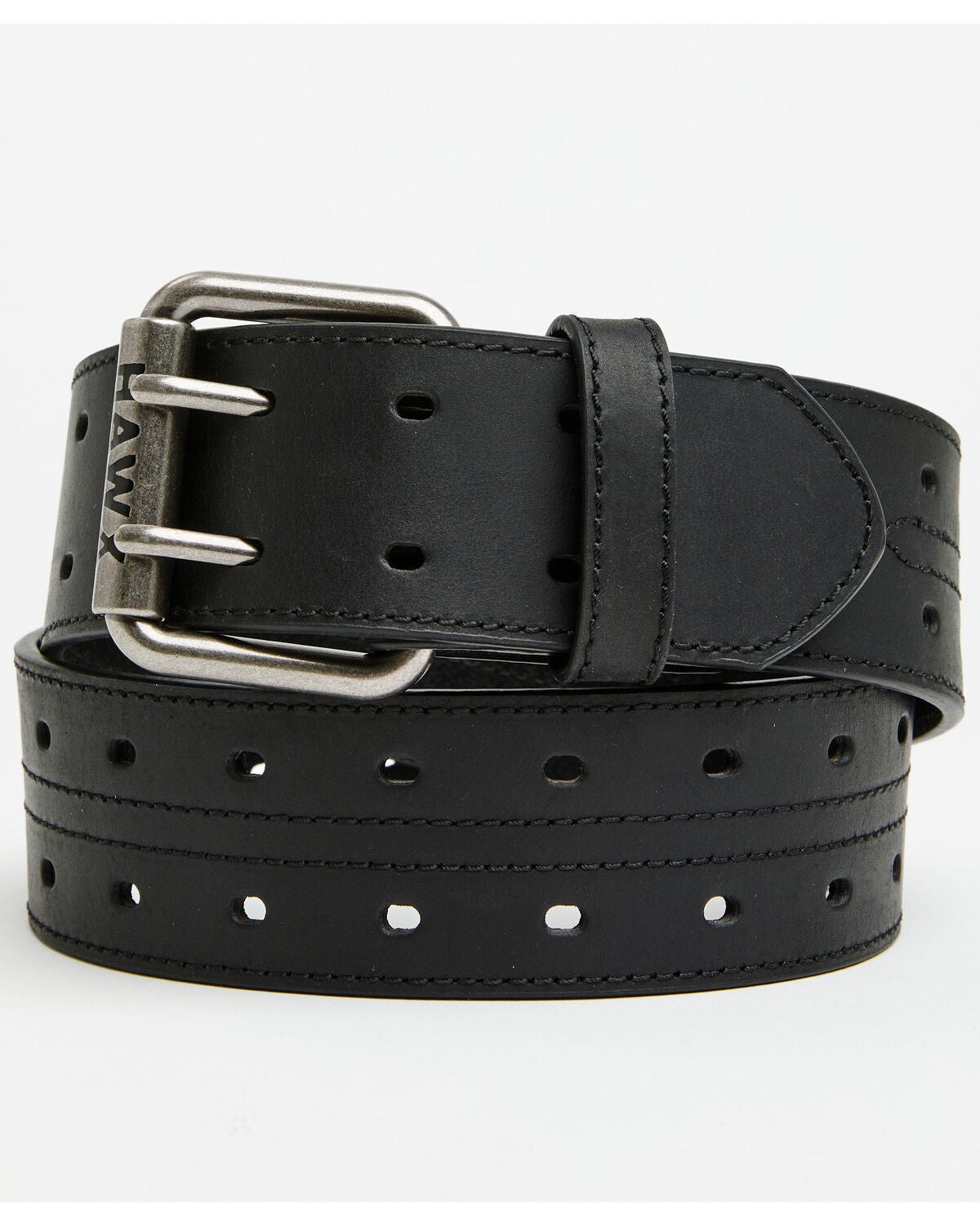 Image #1 - Hawx Men's Mill Double Perforated Center Wide Leather Belt, Black, hi-res