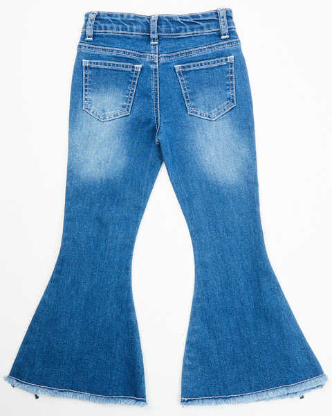 Image #4 - Cowgirl Hardware Toddler Girls' Fringe Bell Bottom Stretch Denim Jeans , Blue, hi-res