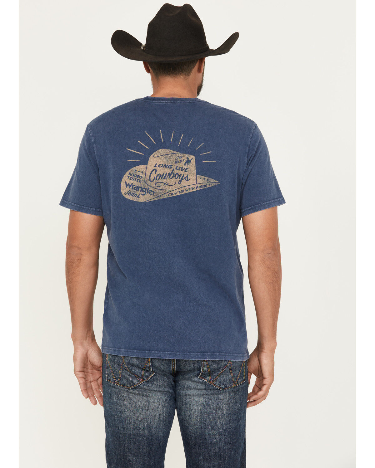 Image #4 - Wrangler Men's Long Live Cowboys Short Sleeve Graphic T-Shirt, Blue, hi-res