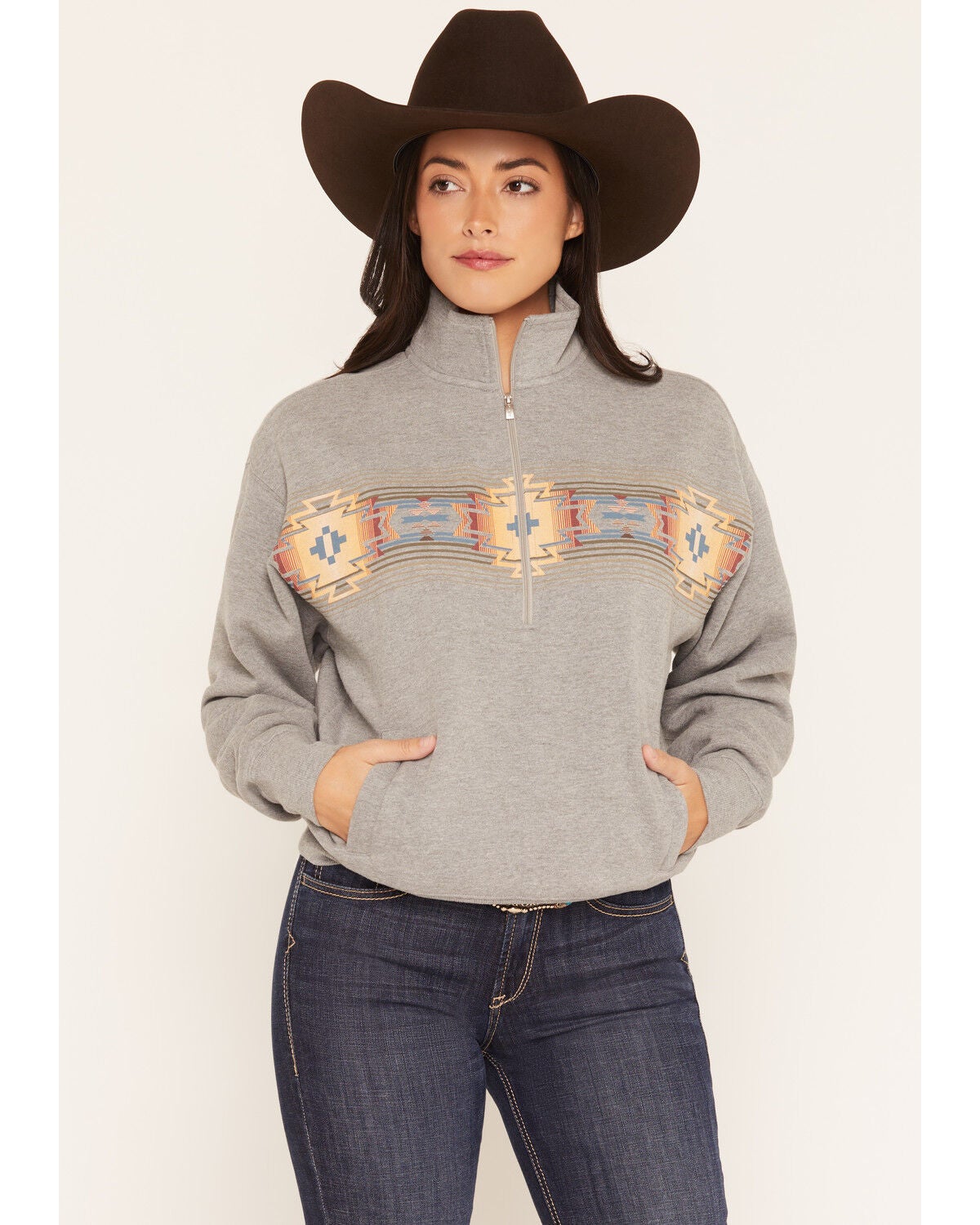 Ariat Women's Selena 1/2 Zip Pullover Sweatshirt, Grey, hi-res