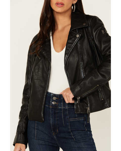 Image #3 - Mauritius Leather Women's Christy Star Zip-Front Moto Leather Jacket , Black, hi-res