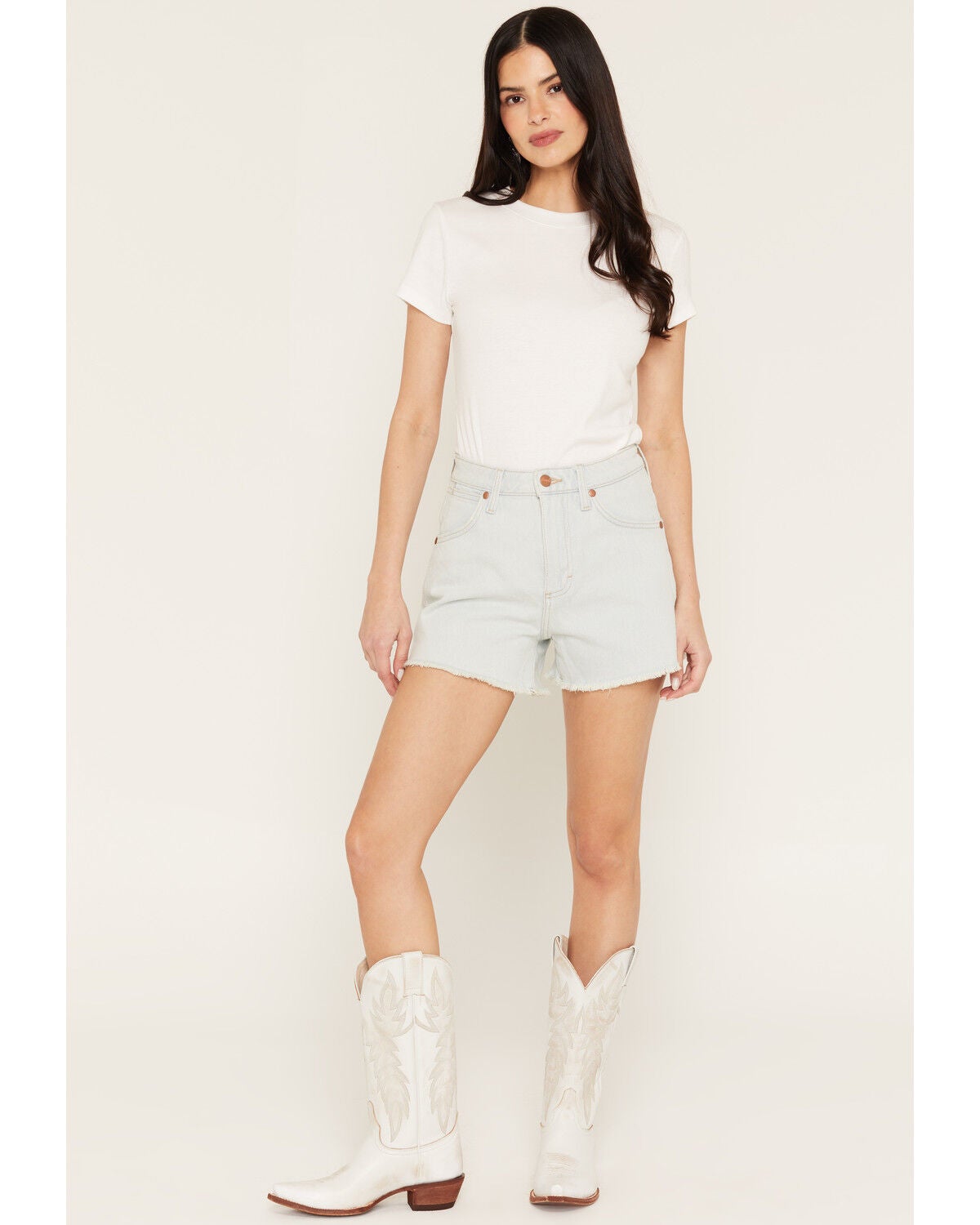 Image #1 - Wrangler Women's Sugar Light Wash High Rise Cowboy Stretch Denim Shorts, Light Wash, hi-res