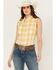 Image #1 - Wrangler Women's Gingham Sleeveless Snap Western Shirt, Yellow, hi-res