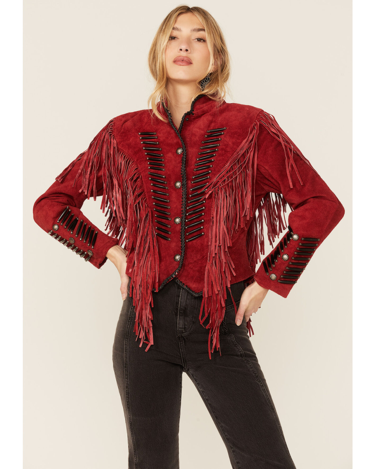 Product Name: Cripple Creek Women's Beaded Suede Fringe Black Bones ...