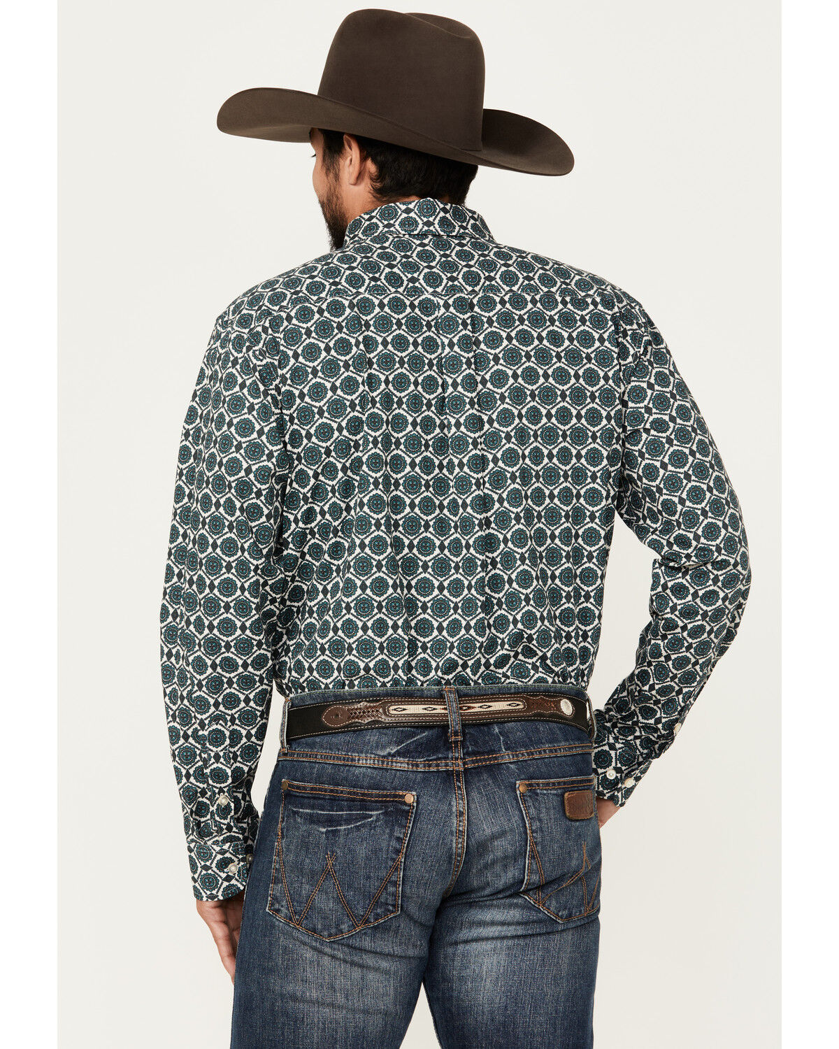 Image #4 - Panhandle Men's Select Medallion Long Sleeve Button-Down Western Shirt, Dark Green, hi-res