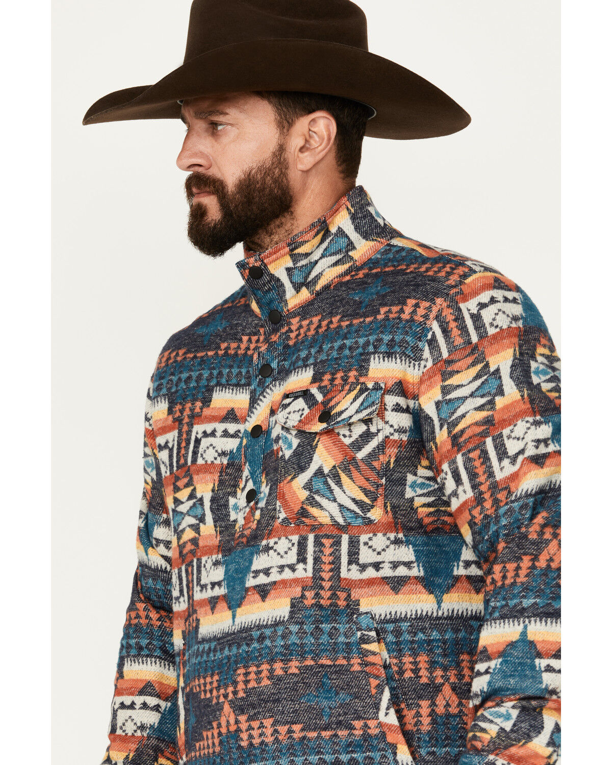 Image #2 - Rock & Roll Denim Men's Southwestern Print Jacquard Bomber Jacket, Teal, hi-res
