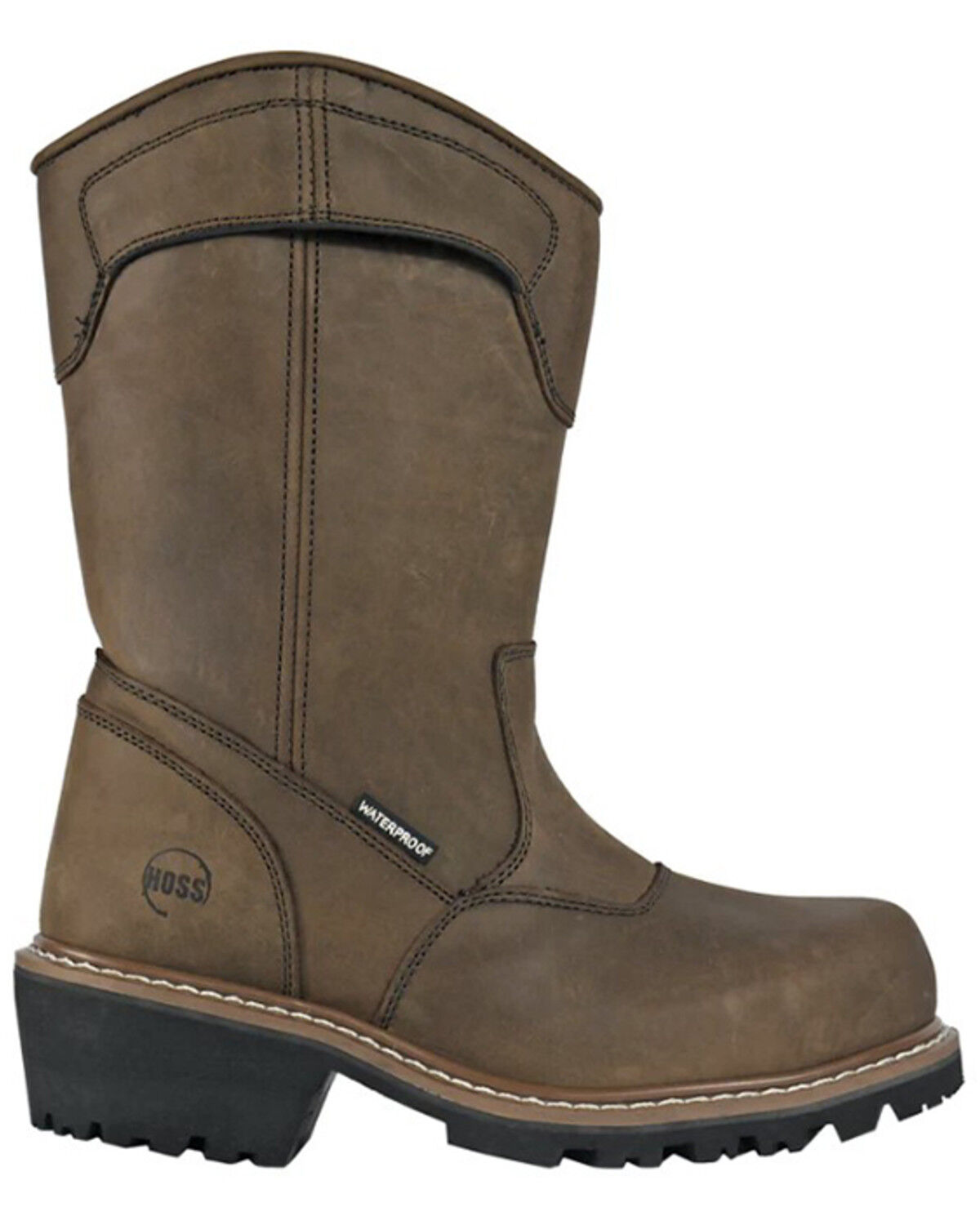 Image #2 - Hoss Men's Buford Logger Pull-On Waterproof Logger Work Boots - Composite Toe, Brown, hi-res