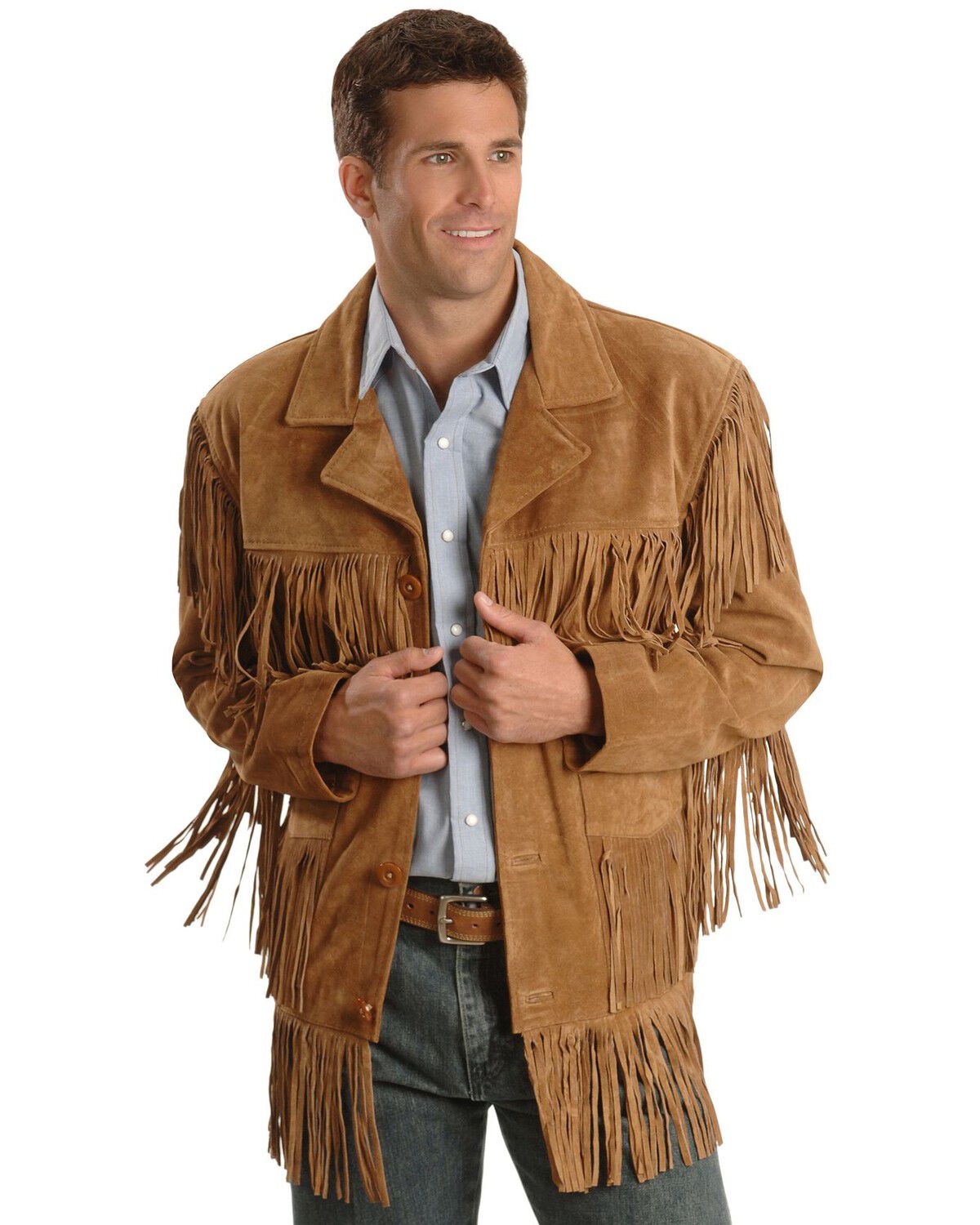 SRHides Mens Western Cowboy Fringed & Beaded Stylish Jacket