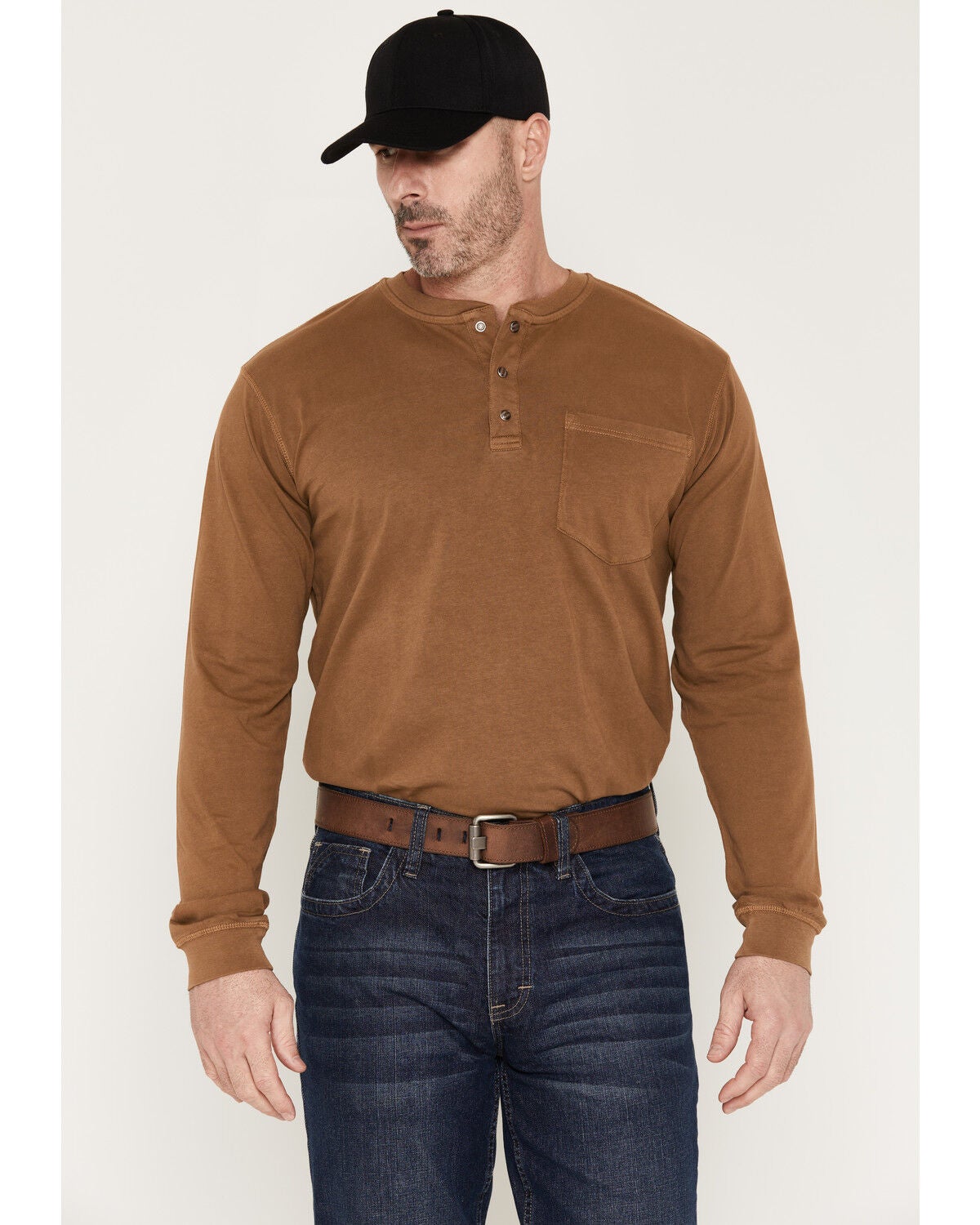 Image #1 - Cody James Men's FR Roughneck Solid Long Sleeve Snap Henley Work Shirt, Khaki, hi-res