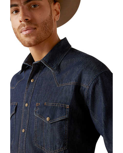 Image #3 - Ariat Men's Classic Denim Long Sleeve Snap Western Shirt - Big , Blue, hi-res