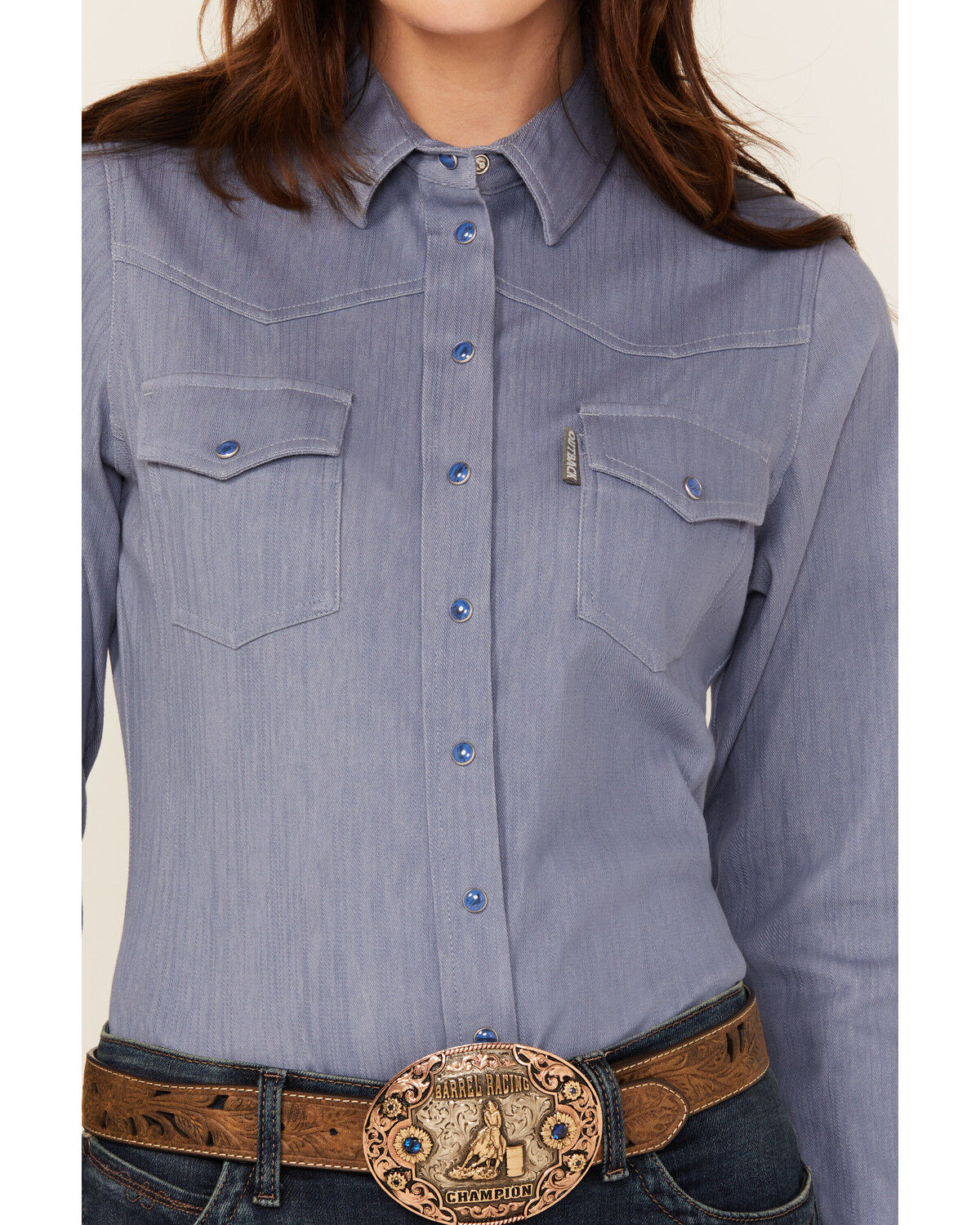 Image #3 - Outback Trading Co Women's Solid Knit Long Sleeve Snap Western Shirt, Blue, hi-res