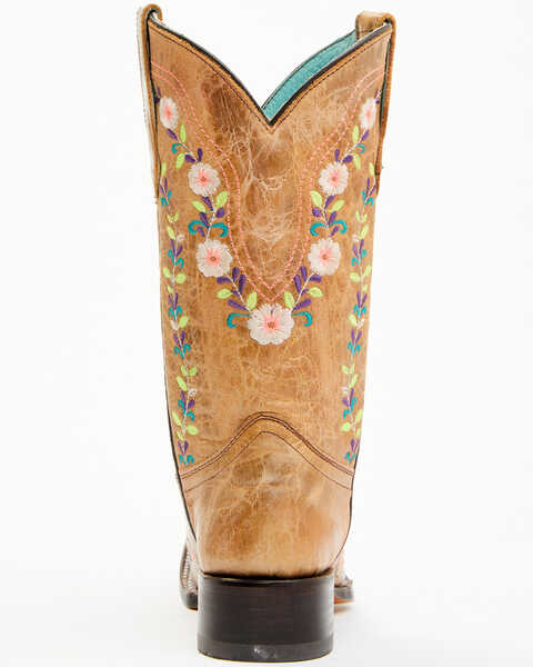 Image #6 - Corral Girls' Floral Embroidered Blacklight Western Boots - Square Toe , Honey, hi-res