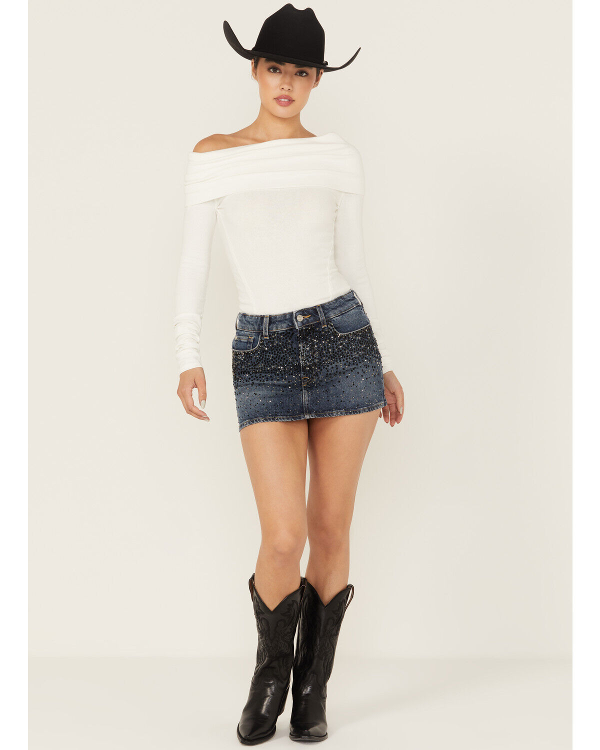 Image #1 - 7 For All Mankind Women's Dark Wash Elena Embellished Micro Mini Skirt, Dark Wash, hi-res