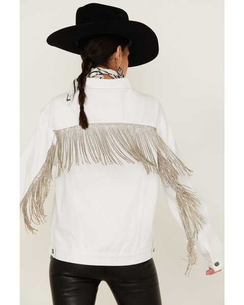Image #2 - The Billy Jacket by DanielXDiamond: Women's White Denim Jacket With Silver Fringe , White, hi-res