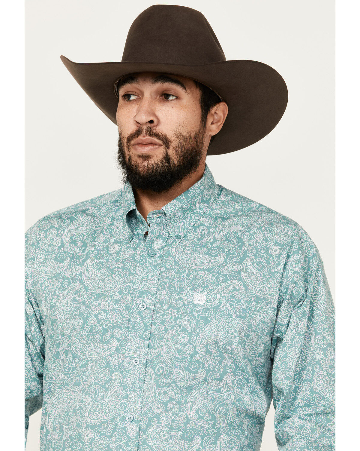 Image #2 - Cinch Men's Paisley Print Long Sleeve Button-Down Western Shirt, Turquoise, hi-res