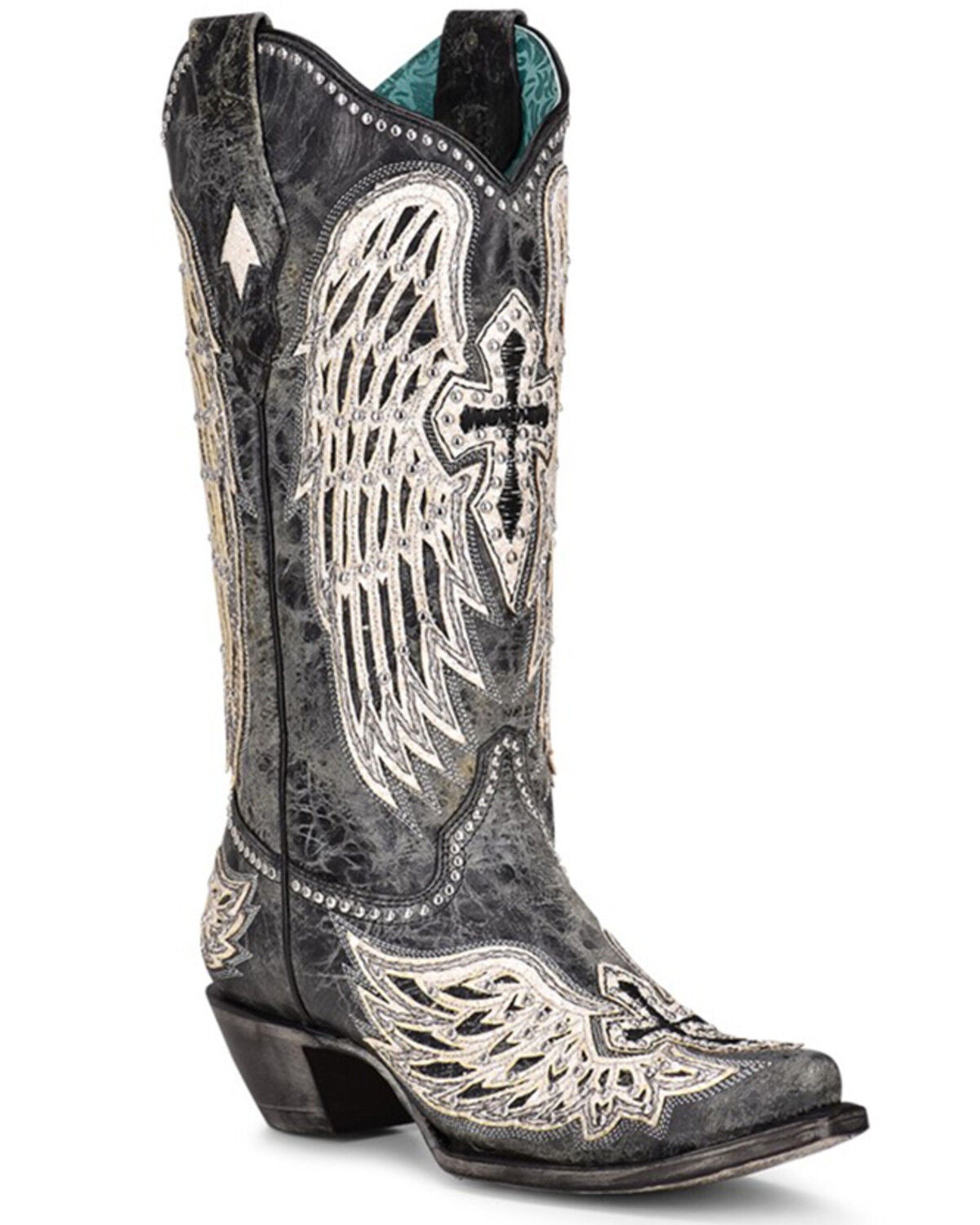 Corral Women's Cross & Wings Overlay Western Boots - Snip Toe, Black, hi-res