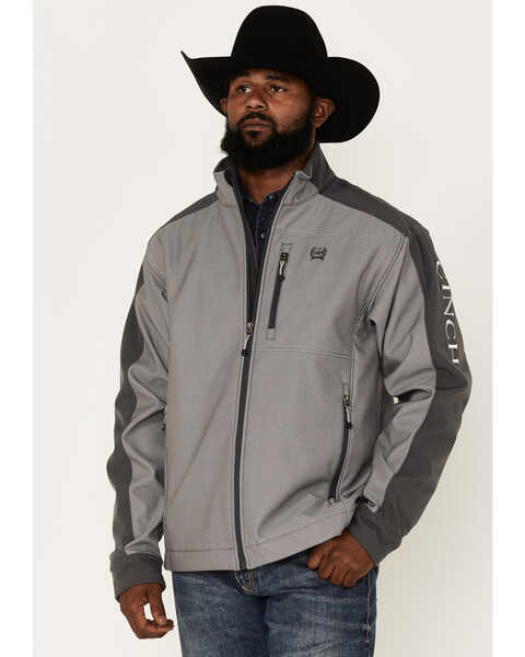 Cinch Men's Textured Logo Concealed Carry Softshell Jacket, Grey, hi-res