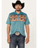 Image #1 - RANK 45® Men's Jacinto Southwestern Border Striped Short Sleeve Polo Shirt, Teal, hi-res
