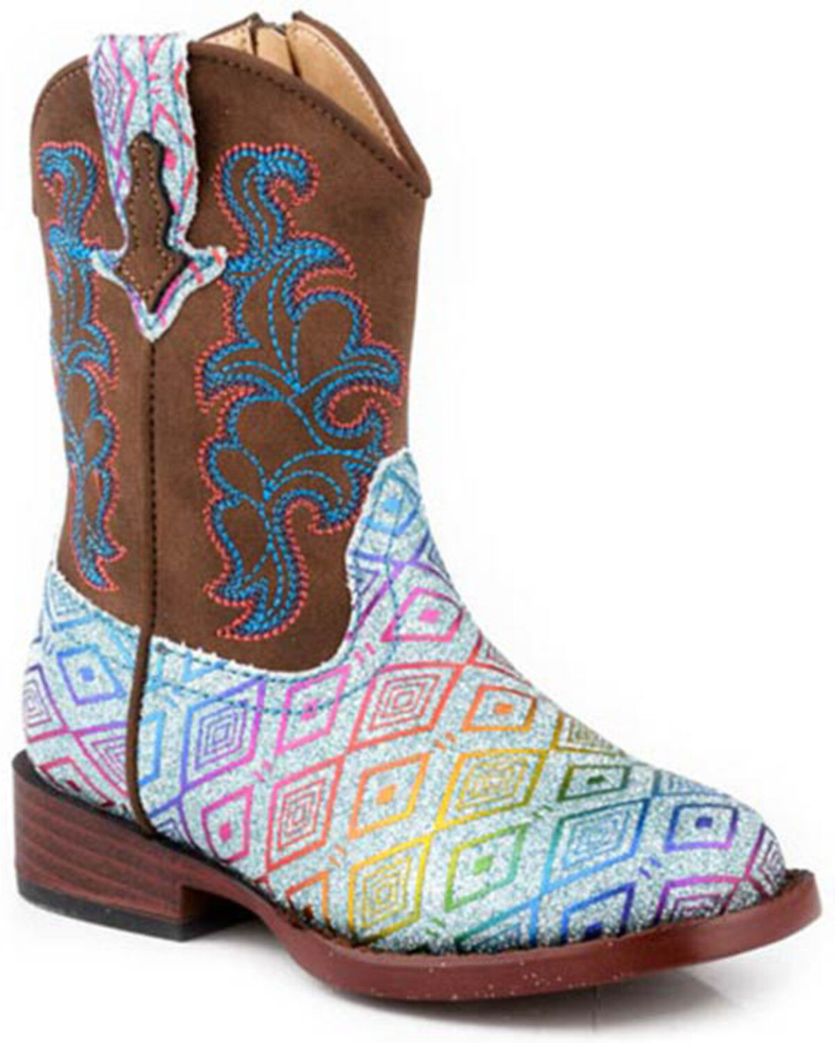 Image #1 - Roper Toddler Girls' Glitter Maya Western Boots - Broad Square Toe, Blue, hi-res