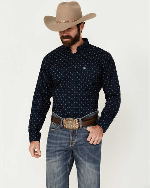 Image #1 - Ariat Men's Percy Geo Print Long Sleeve Button-Down Western Shirt - Big , Dark Blue, hi-res