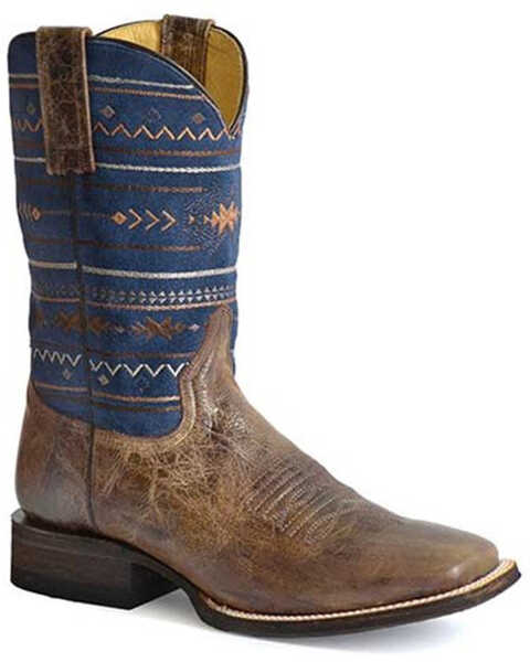 Roper Men's Southwestern II Western Performance Boots - Broad Square Toe, Brown, hi-res